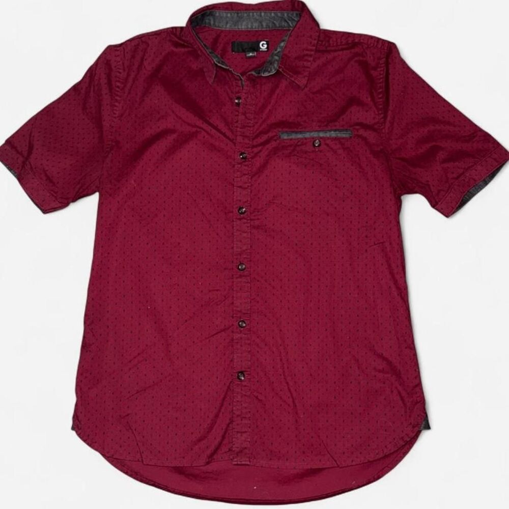 Guess Burgundy Button Down Collared Shirt; Men's Medium